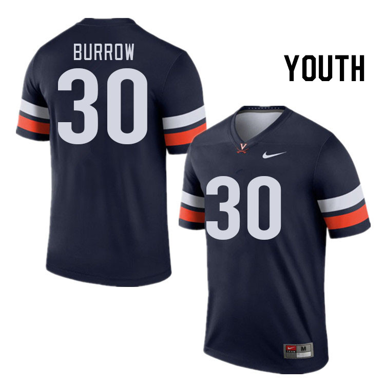 Youth #30 Addie Burrow Virginia Cavaliers College Football Jerseys Stitched Sale-Navy